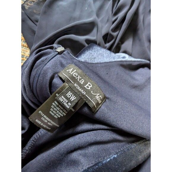 NWT Alexa B Nites 16W Sleeveless Ruched Neck Blue Evening Gown Velvet Chiffon - Picture 3 of 8